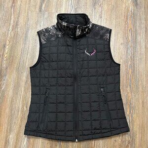 Black Antler Puffer Vest - Women Size Medium - Full Zip